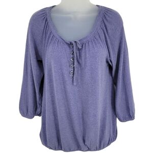Loft Womens Split/Button Neck Blouse Purple with Gray Stripes Size XS